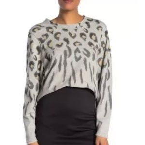 AllSaints Leopard Sweatshirt In Light Grey Marl